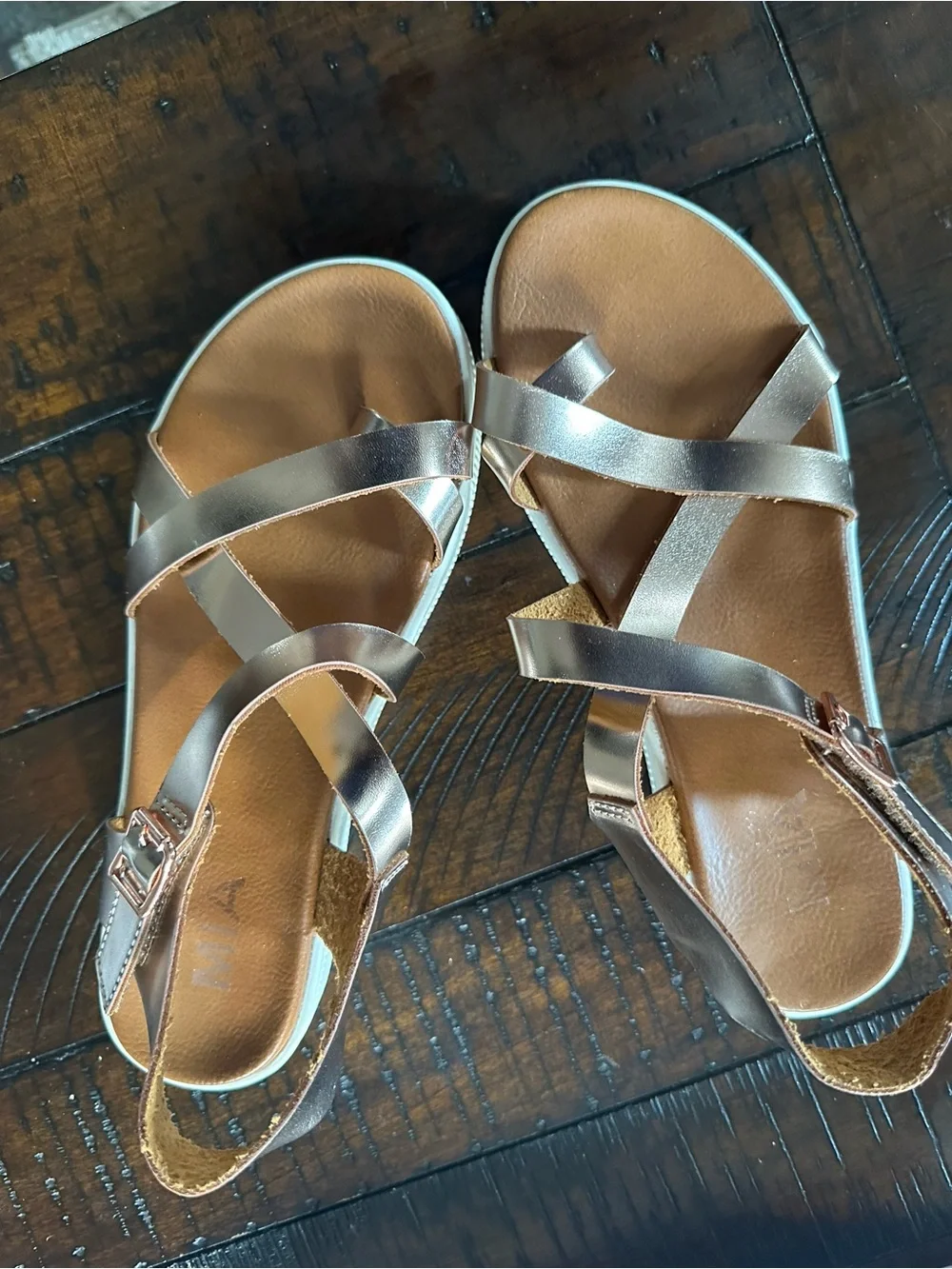 MIA Metallic Rose Gold Strappy Platform Sandals